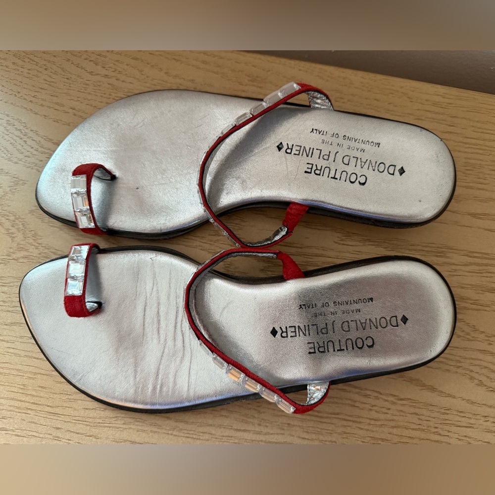 Donald J. Pliner Red and Silver Sandals Minimalist Design